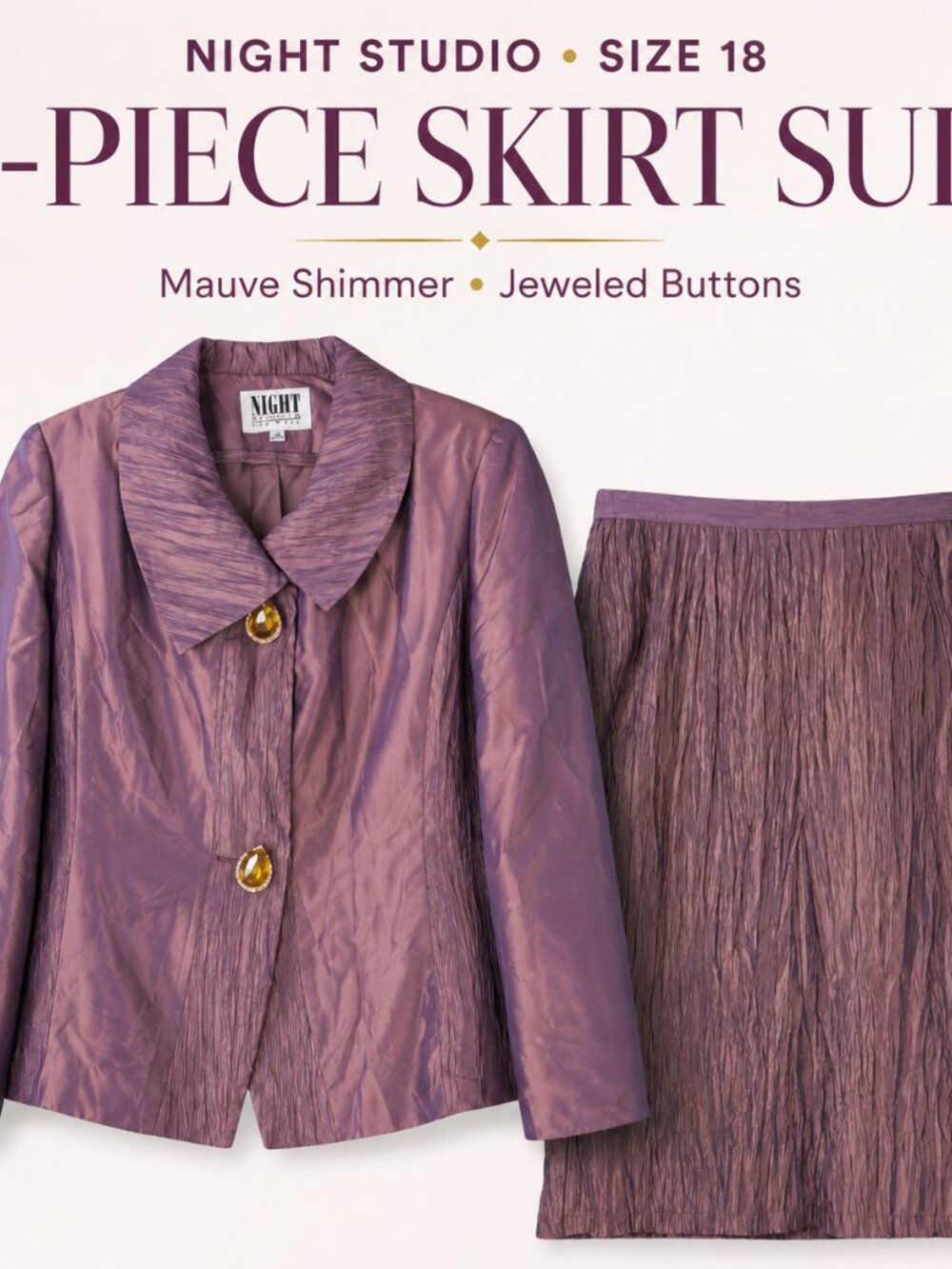 NIGHT Studio Size 18 2Pc Skirt Suit Shimmer Jacket Mauve Elegant vintage-style